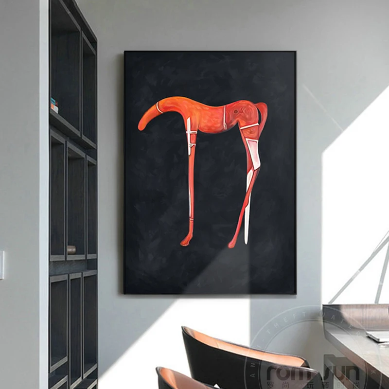 

Modern Artistic Horse Canvas Painting Abstract Black and Orange Poster Print Fashion Wall Art Picture for Living Room Art Studio