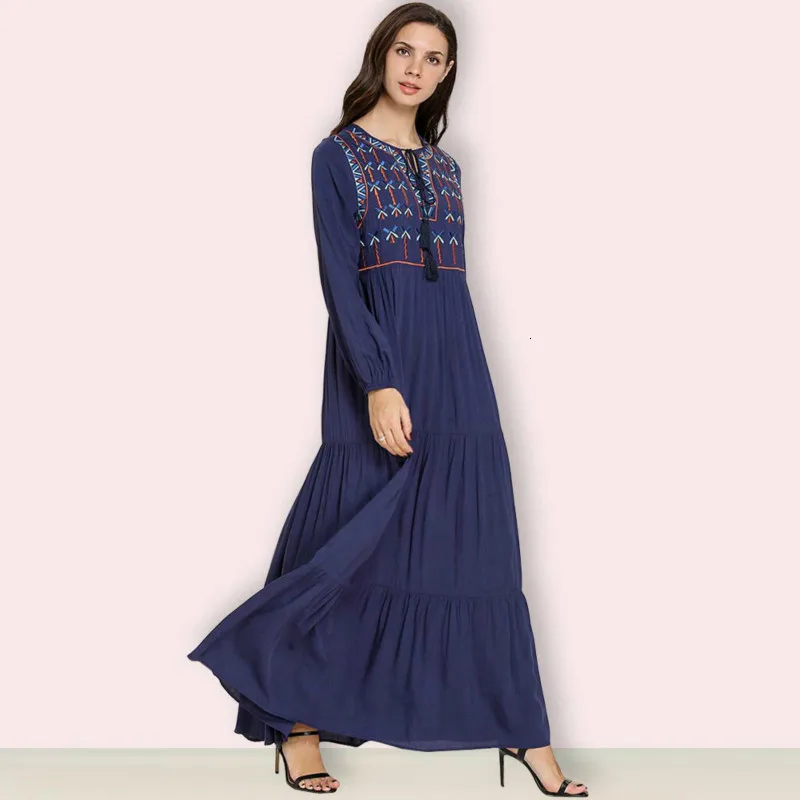 Арабское большое мусульманское женское темно-синее модное платье с длинными