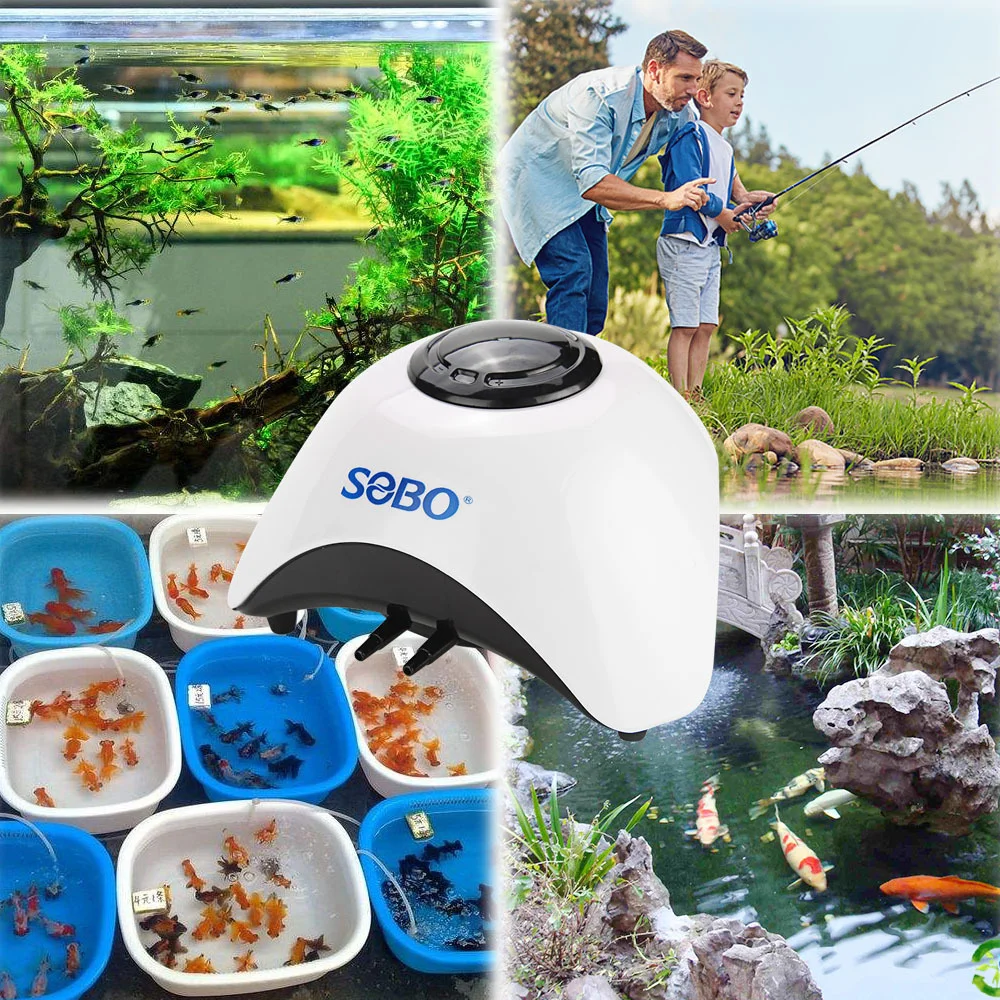 Кислородный насос для аквариума SOBO тихий двойной/одинарный выход регулируемый