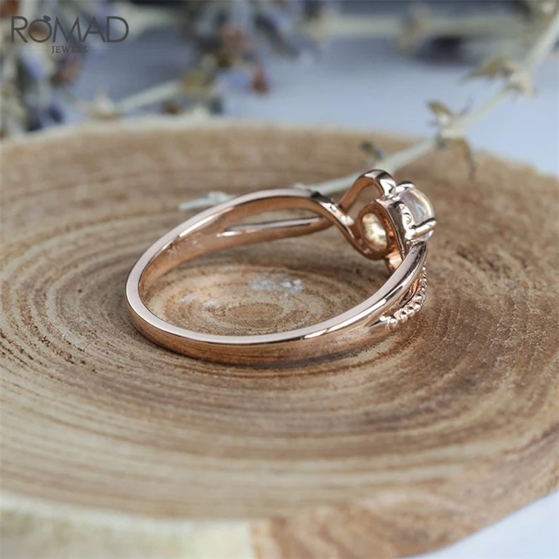 ROMAD кольца с камнем рождения для женщин браслет с кристаллами циркония Свадебные обручальные кольца розовое золото цвет Луна каменные кольца ювелирные изделия подарки R50