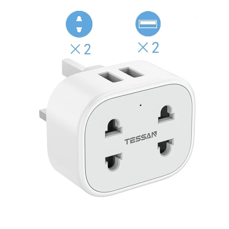 

TESSAN Double Shaver Plug Adaptor UK with 2 USB Slots 2 Pin to 3 Pin Adapter Plug Socket for Bathroom Electric Razor, Toothbrush