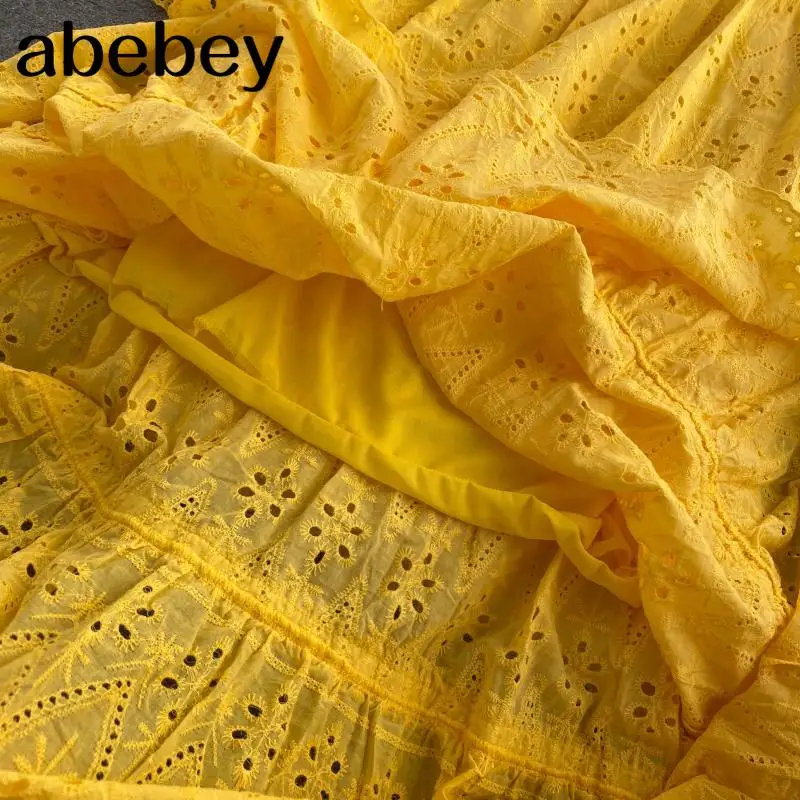 

Women Chic Hollow Dress Autumn Korean Simple Solid Long Sleeve A-line Dress Casual Loose Streetwear Midi Long Dresses