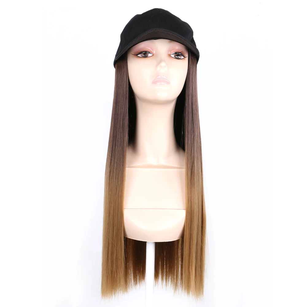 

Silky Straight Baseball Cap Wigs For Women Long Straight Wigs Ombre Synthetic Wigs With Baseball Cap 22 inches Baseball Hat Wig