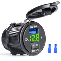universal 3 0 usb car charger socket with on off switch digital display quick charge usb car charger socket motorcycle marine