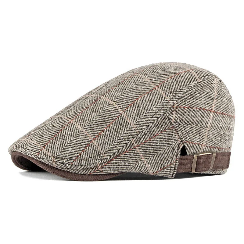 

Fibonacci Winter Newsboy Caps High Quality Retro Adult Berets Men Wool Mixed Plaid Cabbie Flatcap Hats for Women's Ivy Cap