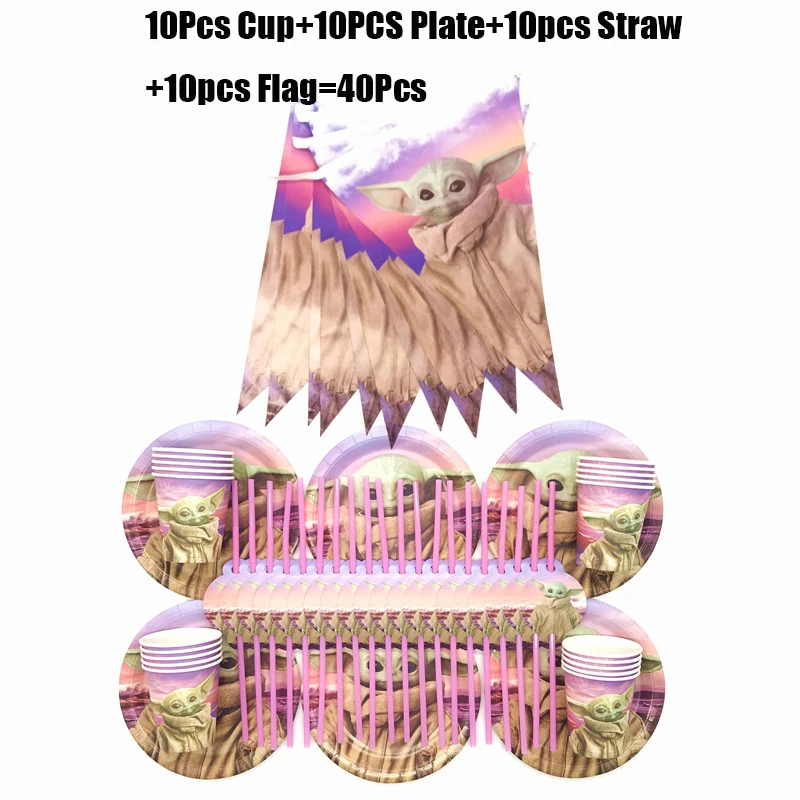 

40Pcs/80Pcs New Sale Disney Yoda Baby Movies Birthday Party Supplies Paper Cups Plates Straw Banner For Kid Party Decor Supplies