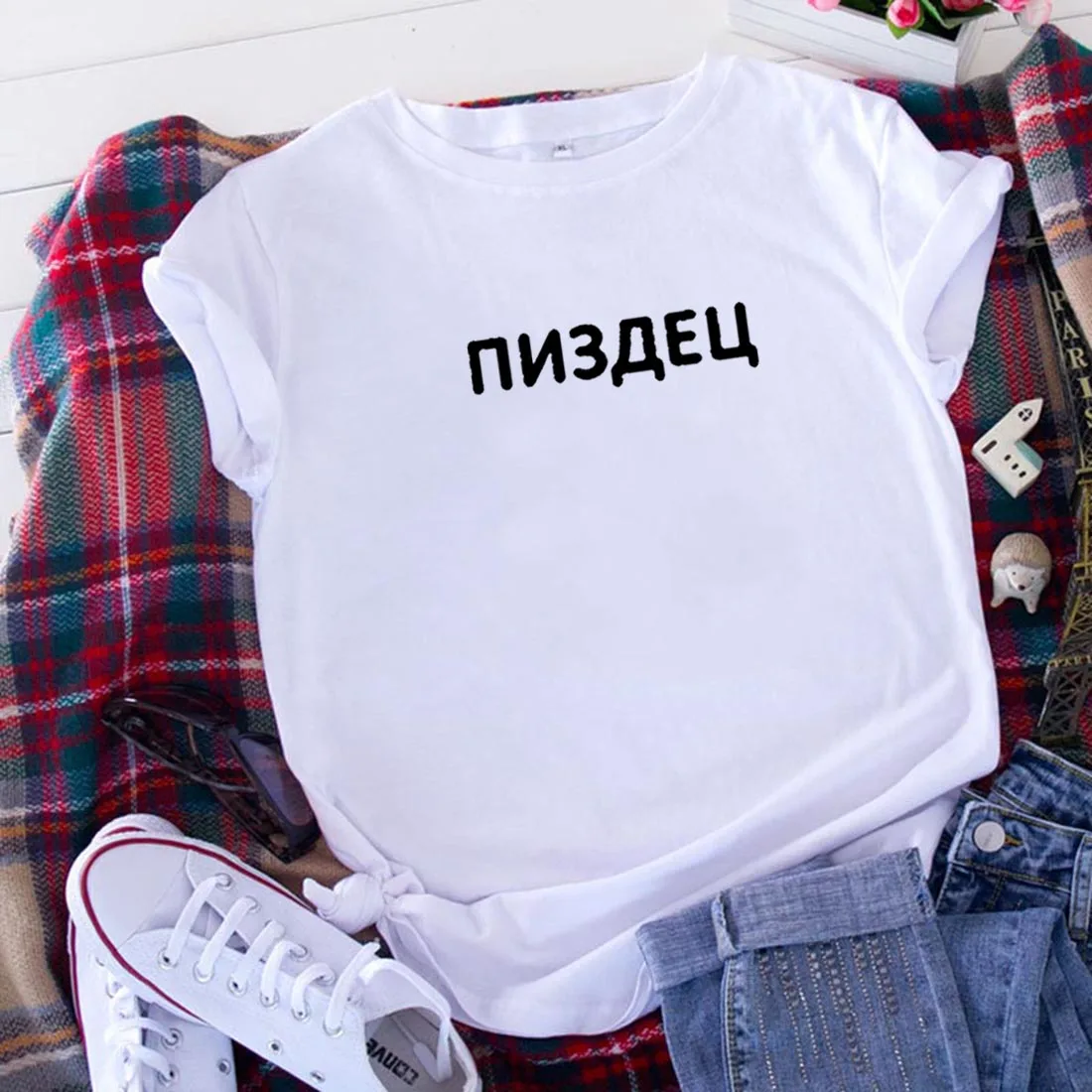 Женская футболка с коротким рукавом и круглым вырезом свободного покроя | одежда