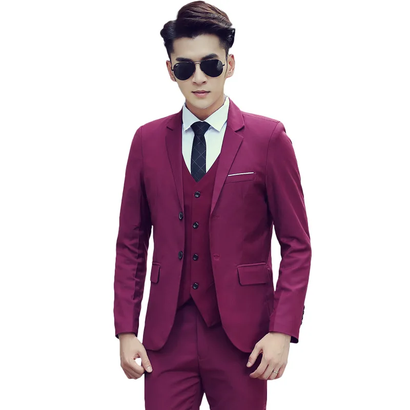 

2020 autumn pure color of men's suits three youth cultivate one's morality suit wedding garments