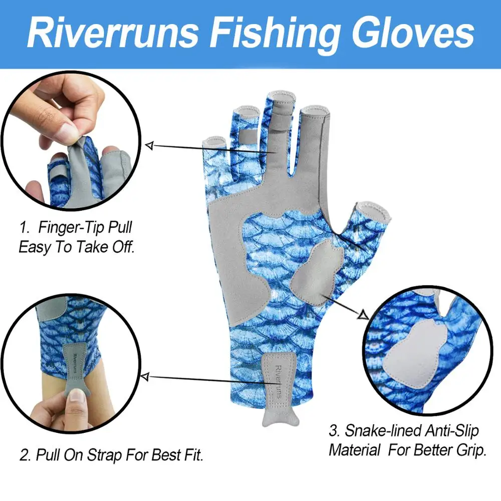 f riverruns upf 50 sun protection fingerless fishing gloves for men and women fishing boating kayaking hiking running free global shipping