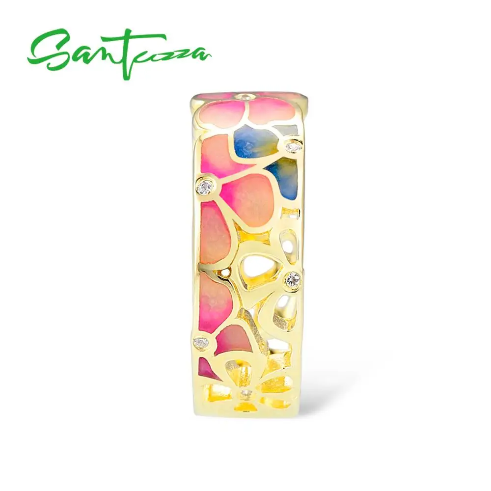 SANTUZZA, серебряное кольцо для женщин, 925 пробы, серебряные, модные кольца для женщин, золотой цвет, кубический цирконий, кольца, вечерние ювелирные изделия, эмаль
