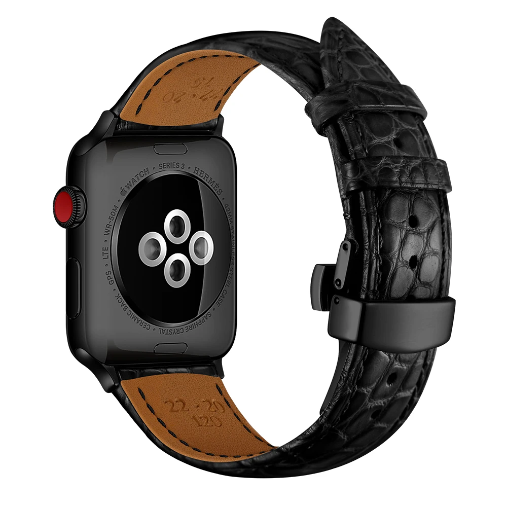 France alligator leather strap for Apple watch band 44mm 40mm iwatch band 42mm 38mm TOP Process bracelet Apple watch 3 4 5 se 6
