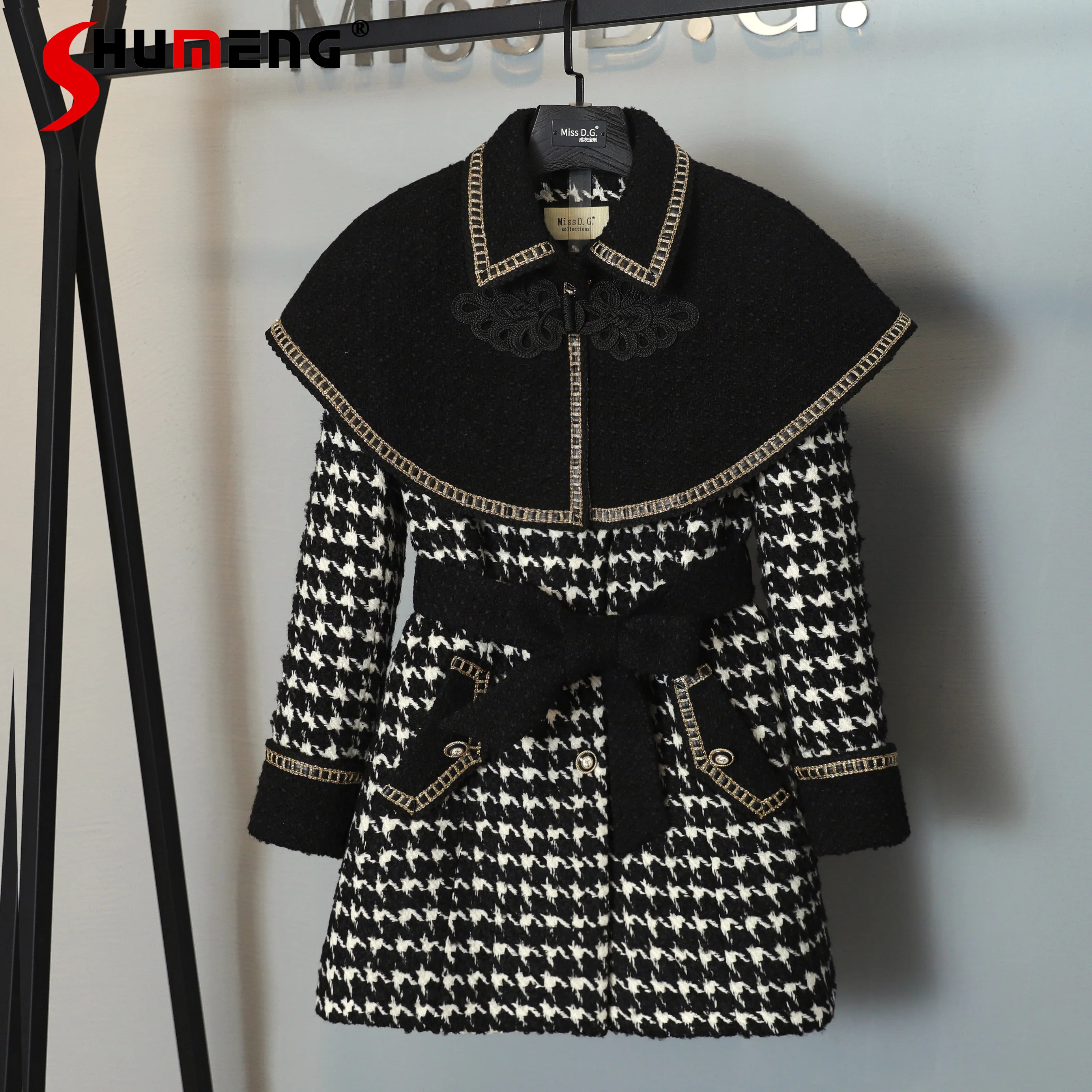 

2021 New Winter Female Elegant Solid Color Office Lady Mid-length Woolen Coat Women Fashion Simple High Street Cape Wool&blends