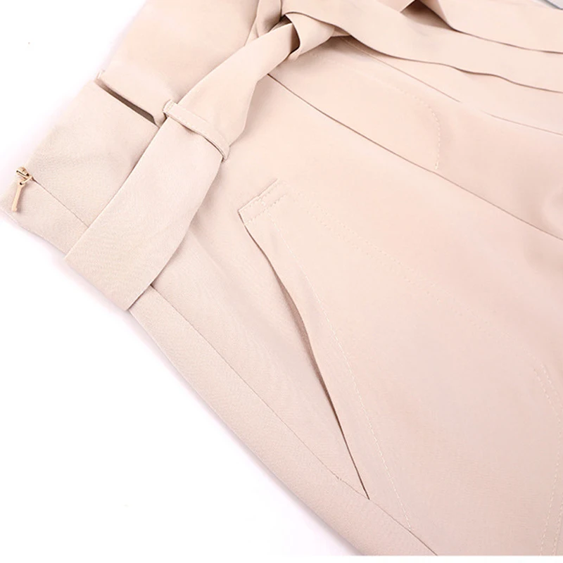 

Summer Women Chiffon Wide Leg Shorts Loose Plus Size S-2XL High Waist Bow Belt Shorts Student Casual Blue Sports Shorts H1452