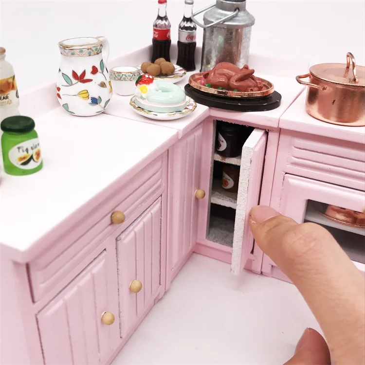 

1:12 Mini Dollhouse Miniature Furniture Wooden Simulation Kitchen Cabinet Combo Set Model Toy For Imitation Game Accessories