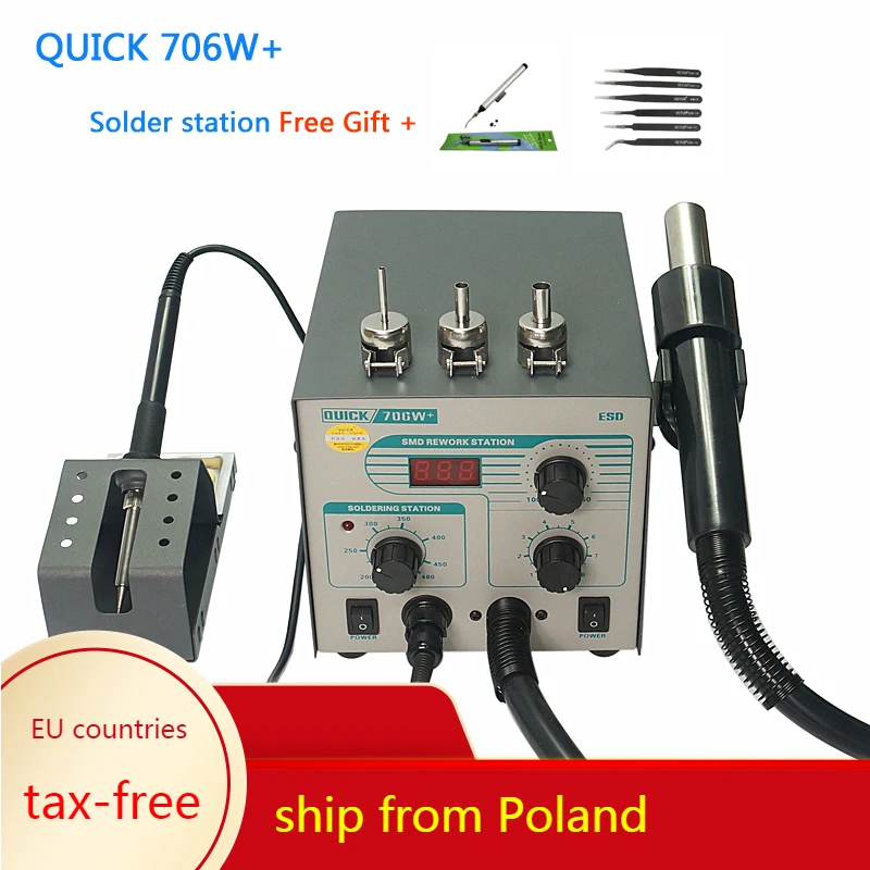 

QUICK 706W+ Digital Display Hot Air Gun Soldering Iron Antistatic Temperature 2 In 1 Lead Free Rework Station