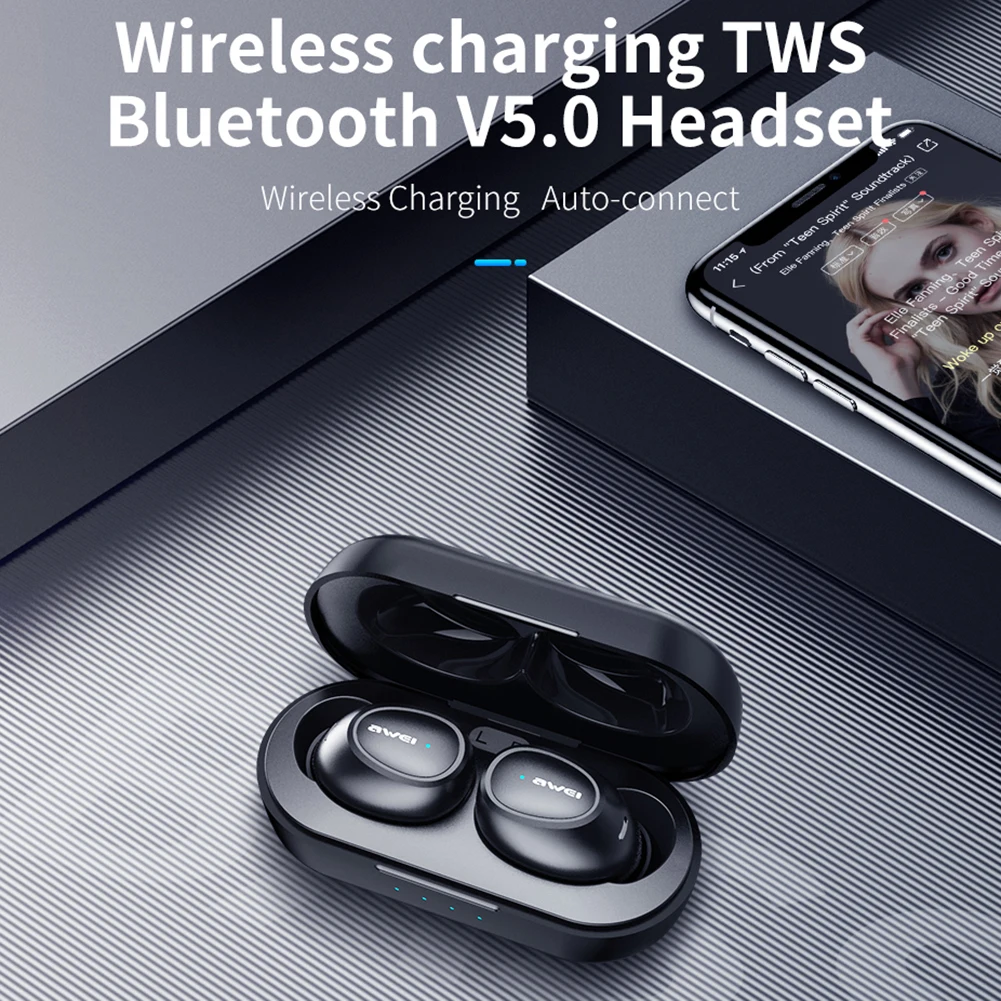 AWEI TWS V5.0 мини беспроводные bluetooth наушники беспроводные наушники с микрофоном стерео наушники Спортивная гарнитура сенсорное управление