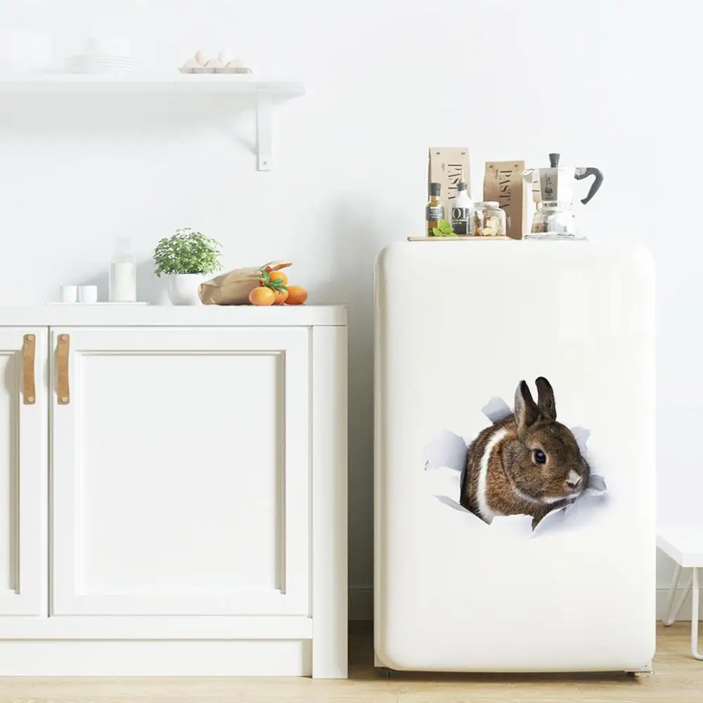 Cute 3D bunny kitten Wall Sticker for bathroom Toilet cupboard Home decoration Decals Background wallpaper animals Stickers