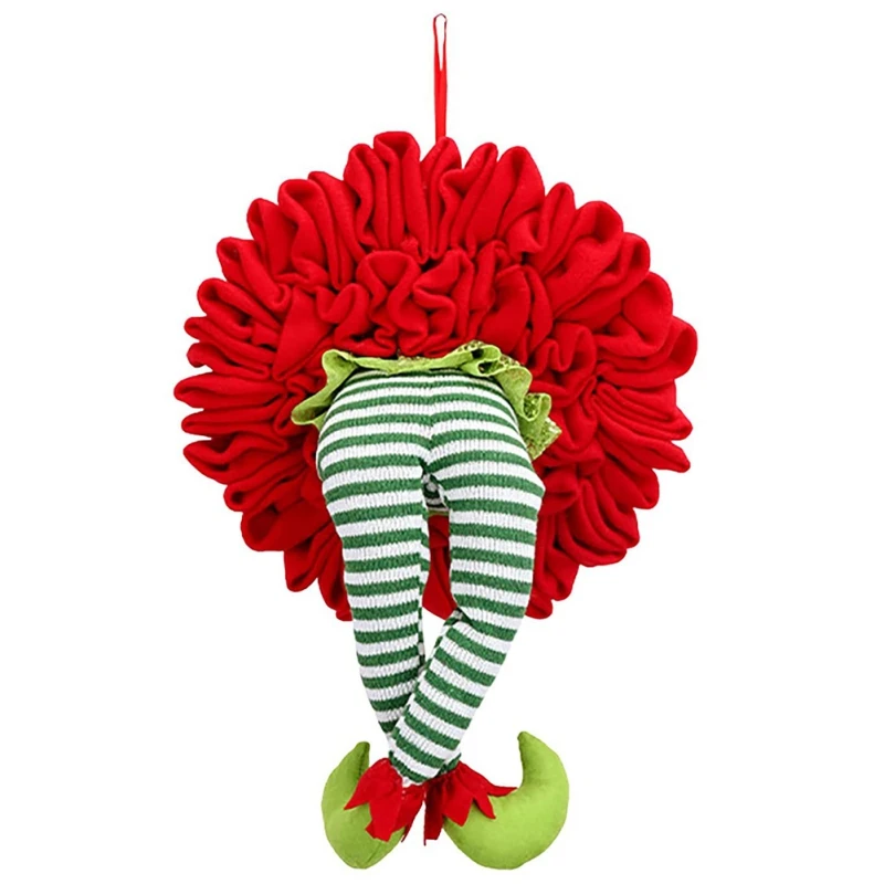 

Elf Legs Artificial Christmas Wreath Burlap Pose-able Plush Legs Festive Hanging Garlands Front Door Wreaths Xmas Tree Ornament