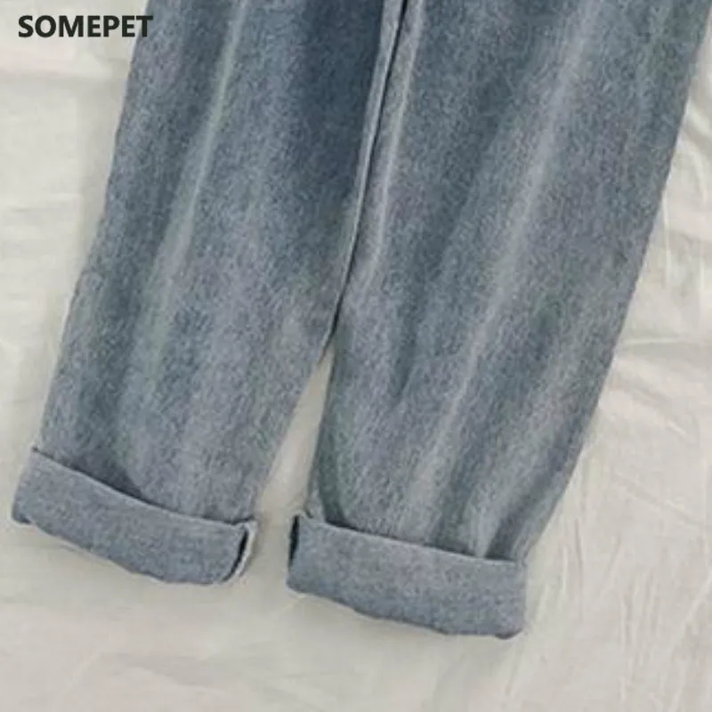 

Jumpsuits Women Korean Style Chic Ankle-length Loose Daily Spring Autumn New All-match Trendy Pockets Solid Simple Womens Kawaii
