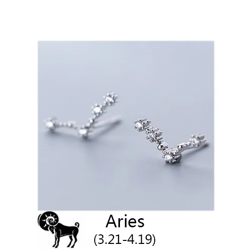 Aries Trustdavis 925 Твердые ювелирные изделия из настоящего стерлингового серебра 12 созвездие серьги гвоздики подарок на день рождения для женщин девочек DA330 - Окраска металла: Aries