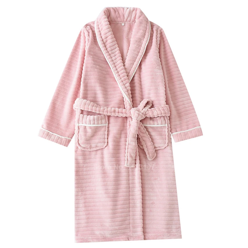 Халат-кимоно Женский фланелевый с поясом теплая свободная Пижама халат в