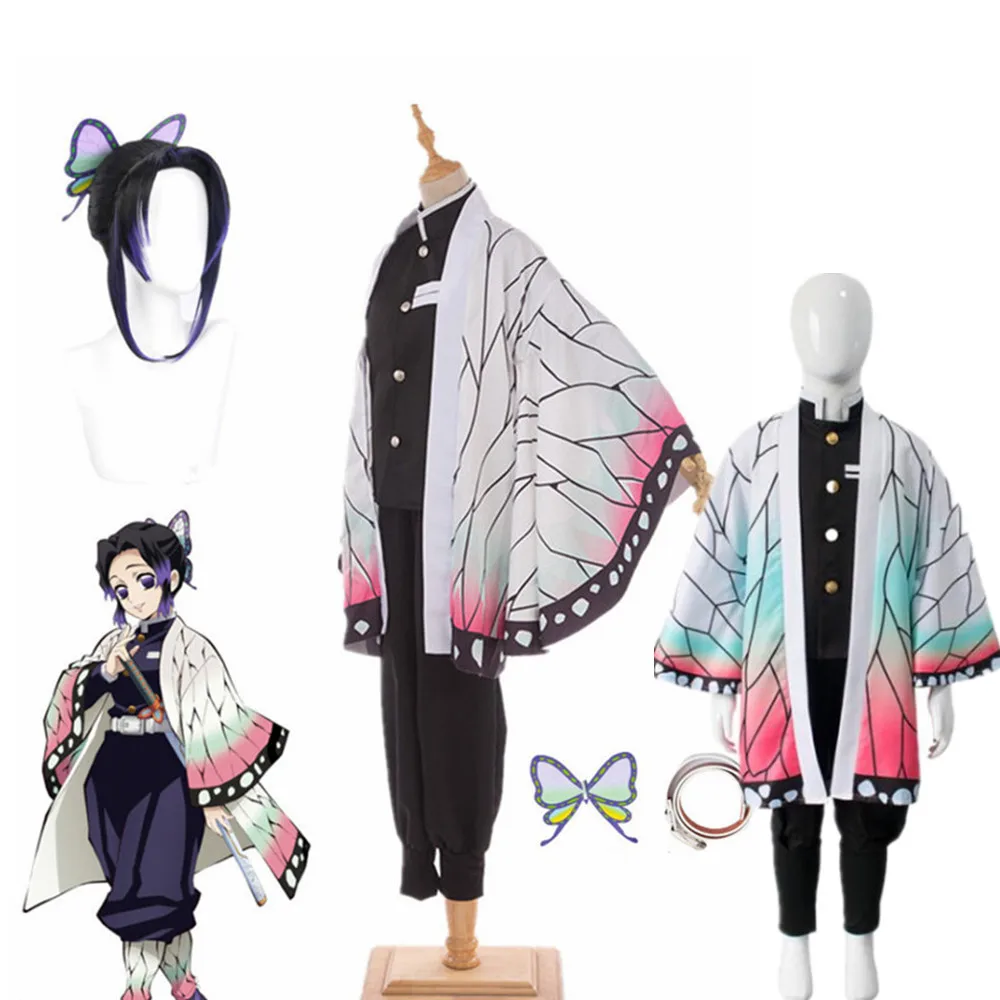 Adult Kids Demon Slayer Kimetsu no Yaiba Kochou Shinobu Cosplay Costume Kimono Anime Halloween Clothes