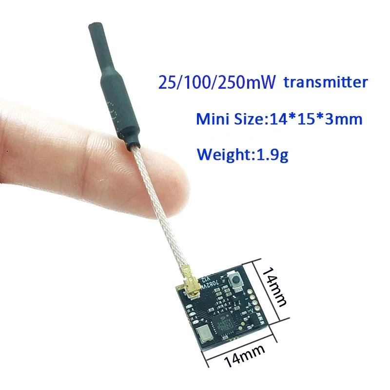 Регулируемый мини-передатчик FPV 5 8 ГГц 40 каналов 25/100/250 мВт 14 х14 мм и камера 1/3 CMOS