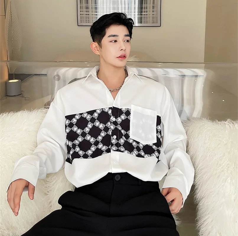 

Vintage Print Shirts for Men 2021 Spring Summer New Long Sleeve Fashions Korean Shirt Casual Streetwear High Quality Lapel Tops