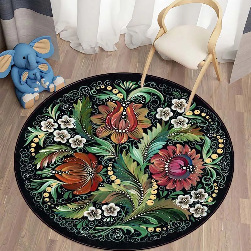 Декоративный Круглый ковер с цветами для комнаты спальни нескользящий принтом