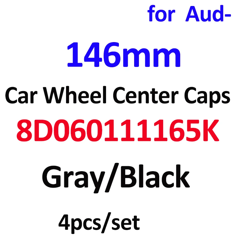 

New Style 14.6CM 146MM Car Rim Center Cap Auto Hub Cap Covers 8D060111165K Gray/Black Color Car Styling Fit TT Car Accessories