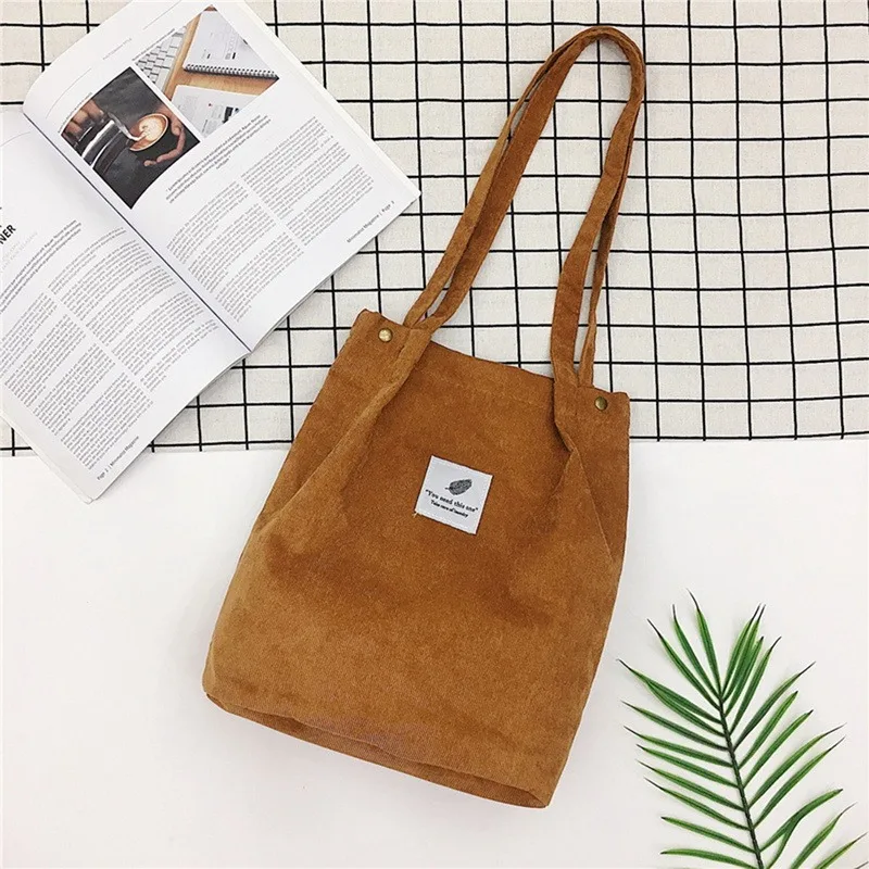 

Women Corduroy Shopping Bag Female Canvas Cloth Shoulder Bag Environmental Storage Handbag Reusable Foldable Eco Grocery Totes