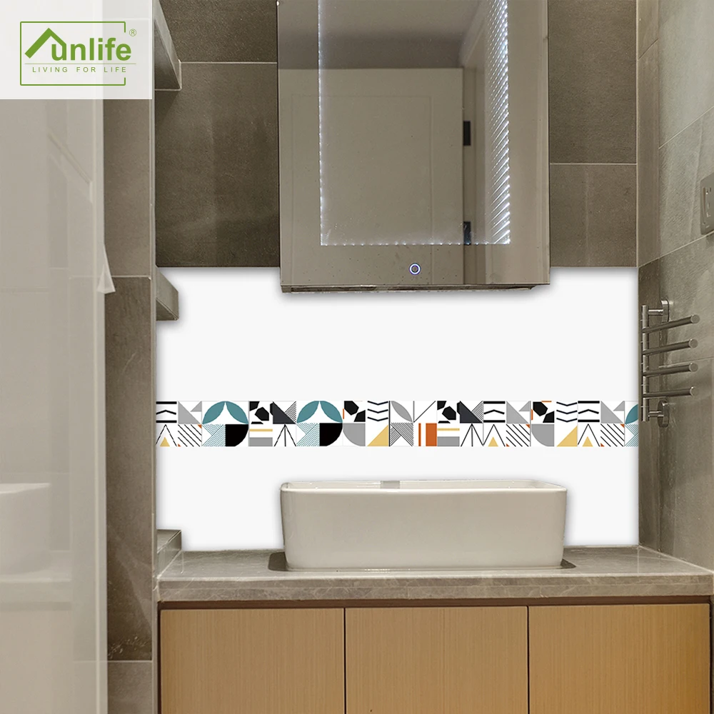 

Funlife® Geometric Colored Wall Sticker Waterproof Peel & Stick Self-Adhesive Tile Stickers Decor Home Easy to Clean Wall Border