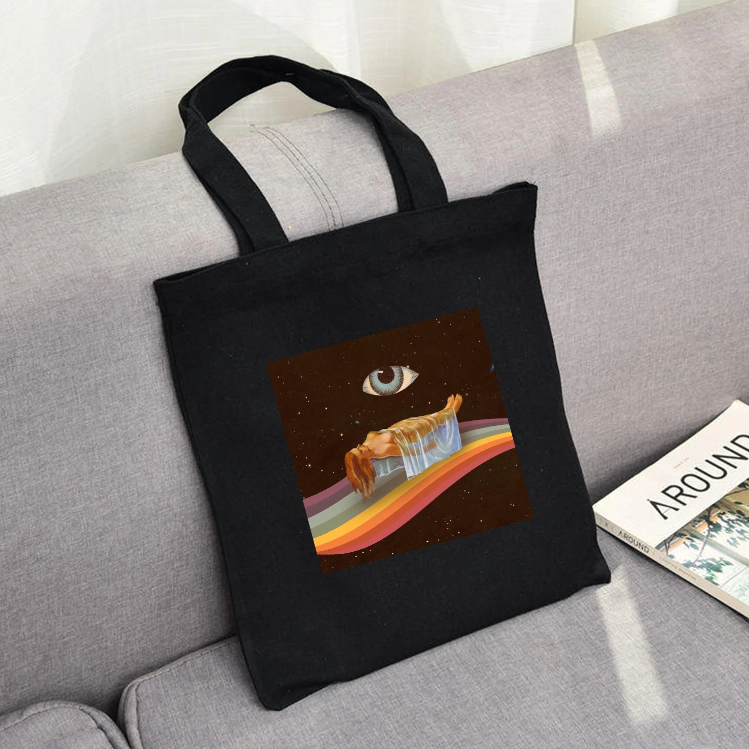 

Gothic Horror Canvas Bag Womens Casual Vintage Fashion Large Size Loose Shopping Tote Harajuku Dark Womens Shoulder Bag Foldable