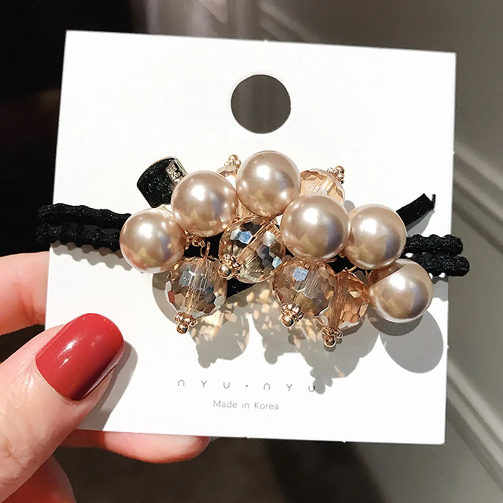 

Imitation Pearls Beads Ponytail Holder Girls Hair Scrunchies Elastic Hair Bands Rubber Rope Headdress Women Hair Accessories