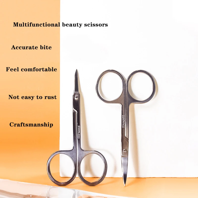

1Piece Of Stainless Steel Portable Safety Round Head Curved Eyebrows Beards Nose And Ears Makeup Scissors Beauty Tool