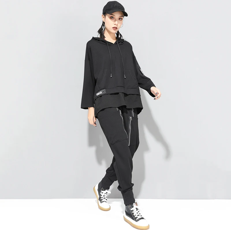 

[EAM] Loose Fit Letter Printed Long Oversized Sweatshirt New Hooded Long Sleeve Women Big Size Fashion Spring Autumn 2021 1D692