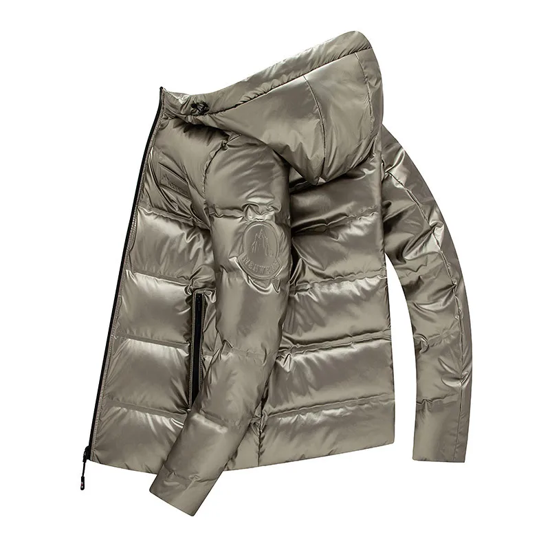 Зимняя мужская куртка на 90% утином пуху Мужская модная блестящая однотонная