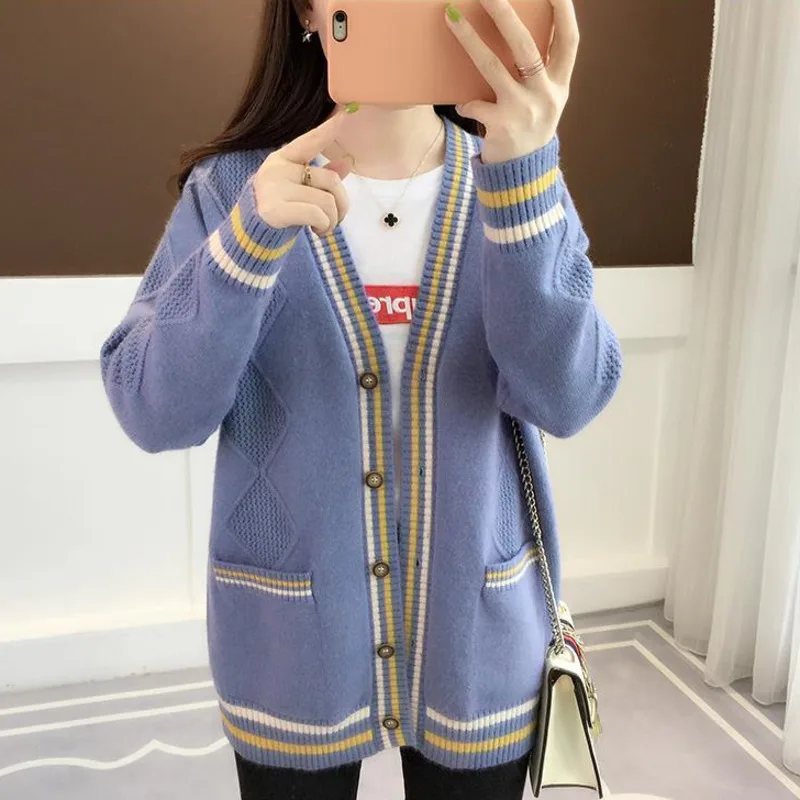 

Женский вязаный кардиган с V-образным вырезом PEONFLY, однобортный витой свитер, Осень-зима 2020, верхняя одежда, куртка