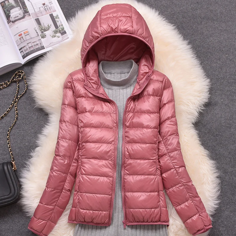Women Winter Coat Ultralight Duck Down Thin Jacket Hooded Puffer Jackets Windproof Padded Parkas Female Portable Outerwear
