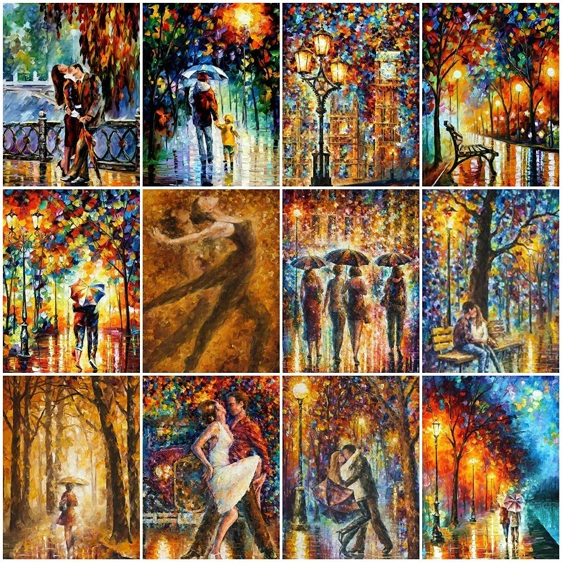 

Oil Painting By Numbers Rain City Night Street Kits Drawing On Canvas Wall Art HandPainted Home Decor DIY Couple Gifts