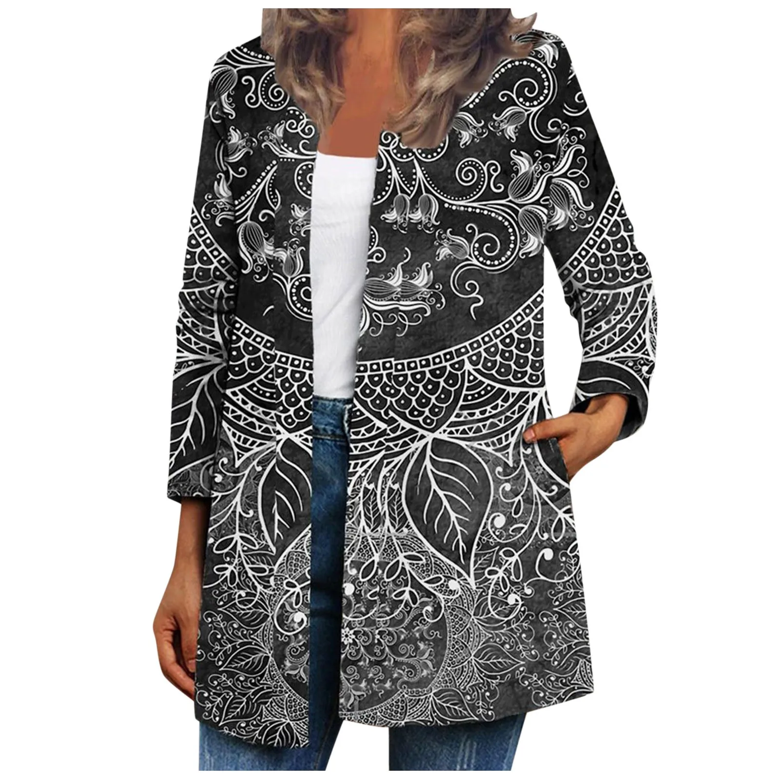 

Зимнее винтажное Женское пальто, теплый длинный кардиган с принтом для отдыха, куртка с карманами, женская верхняя одежда, свободные пальто,...