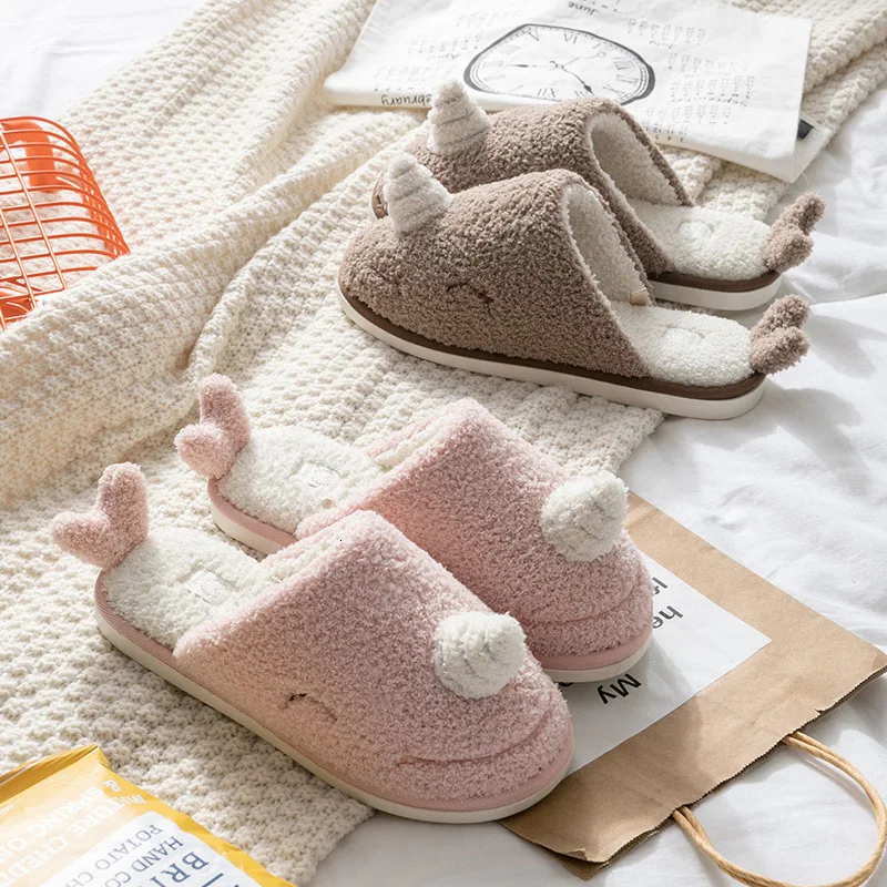 Cartoon Women Home Slippers Cute Female Winter Warm Shoes Indoor Floor Room Footwear With Fur Soft Lovers Plush Slipper Hot Sale