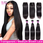 Прямые пупряди волос Tinashe с застежкой, Hd Прозрачная Кружевная застежка, Remy бразильские человеческие волосы, 3 пряди застежкой