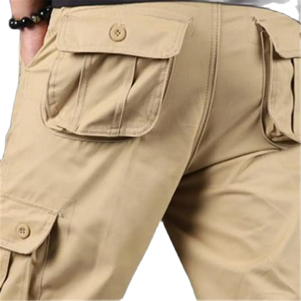 

Mens Multi-Pocket Trousers Male Loose Safari With Many Pockets Pants Plus Size 100% Cotton Straight Multi Pocket Capris Cargo
