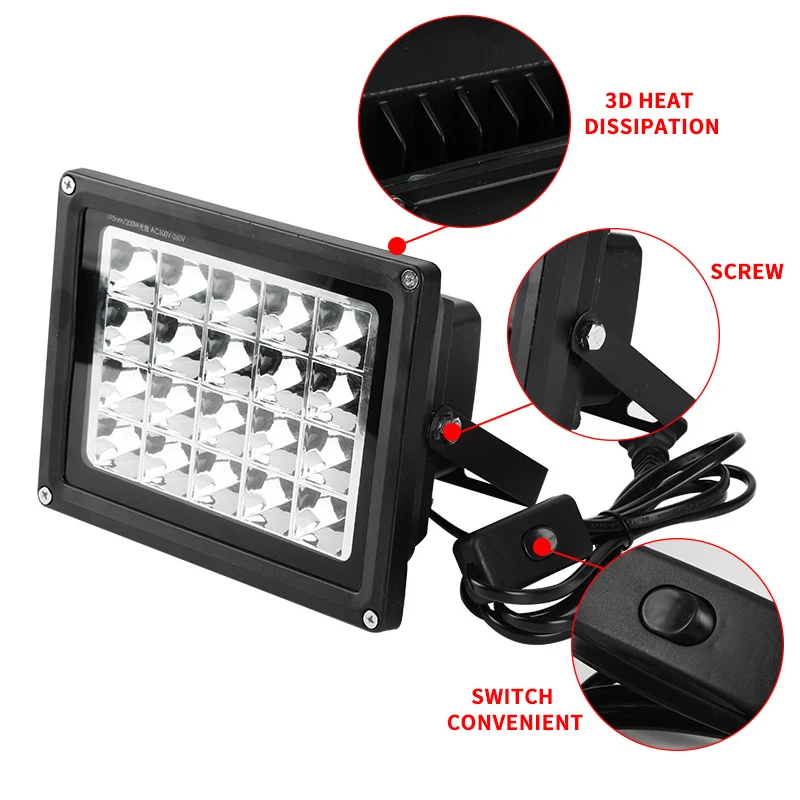 AC90V-240V 200W 395nm УФ светодиодная Смола быстроотверждаемый свет 160*120 мм облучение для