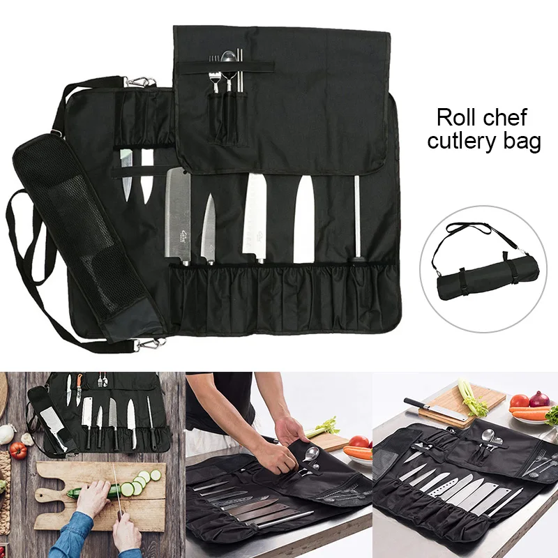 

Chef Cutlery Bag With 11 Slots Roll Bag Multi-function with Handle Shoulder Strap Mesh Holder TB Sale