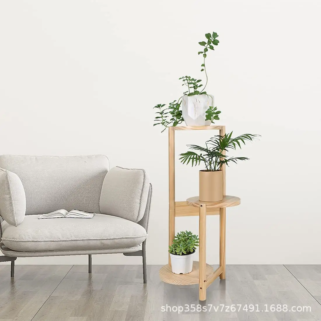 

Simple Solid Wood Shelf 3-layer Fleshy Balcony Flower Rack Household Living Room Multi-layer Wooden