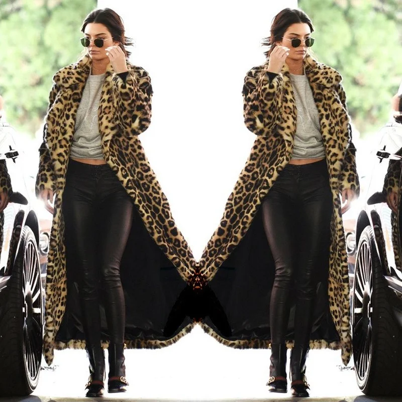 

Donsignet Winter 2021 Leopard Print Coat Hairy Plus Velvet Thicken Retro Loose Fur Coat Faux Fur Jacket for Women