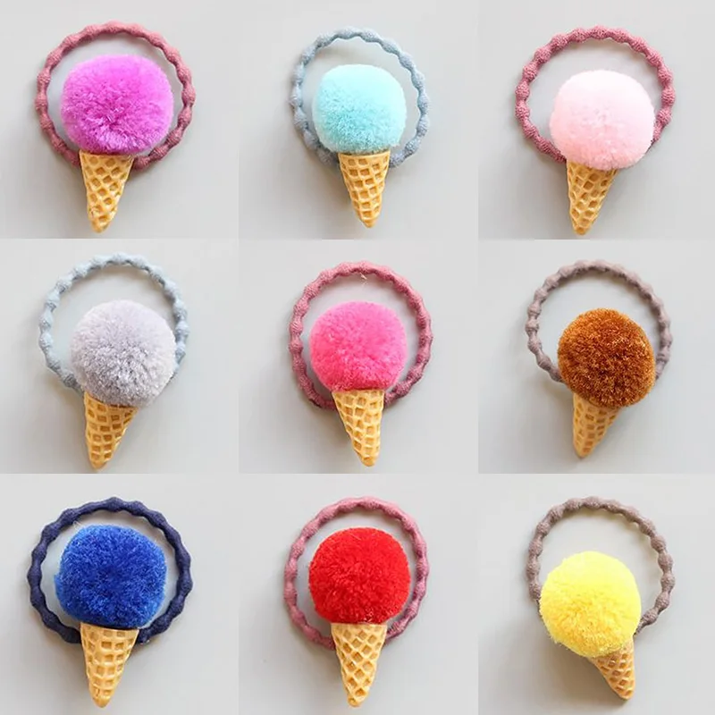 Детская резинка для волос с милым мороженым модная эластичная заколка помпоном из искусственного меха