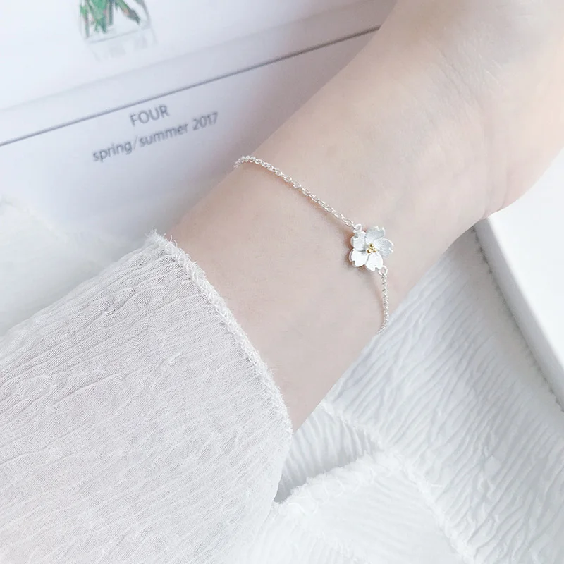 Женский браслет из серебра 925 пробы с цветком|Гибкие и жесткие браслеты| |